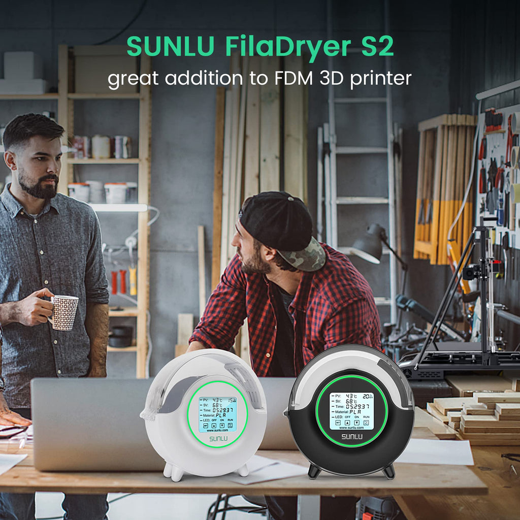 SUNLU Official Filament Dryer S2 Plus, 70℃ Max Temperature, Built-in Circulation Fan, 3D Printer Filament Storage Box Filament Dehydrator, Nylon TPU PLA PETG ABS 3D Printer Filament Dryer Box, White