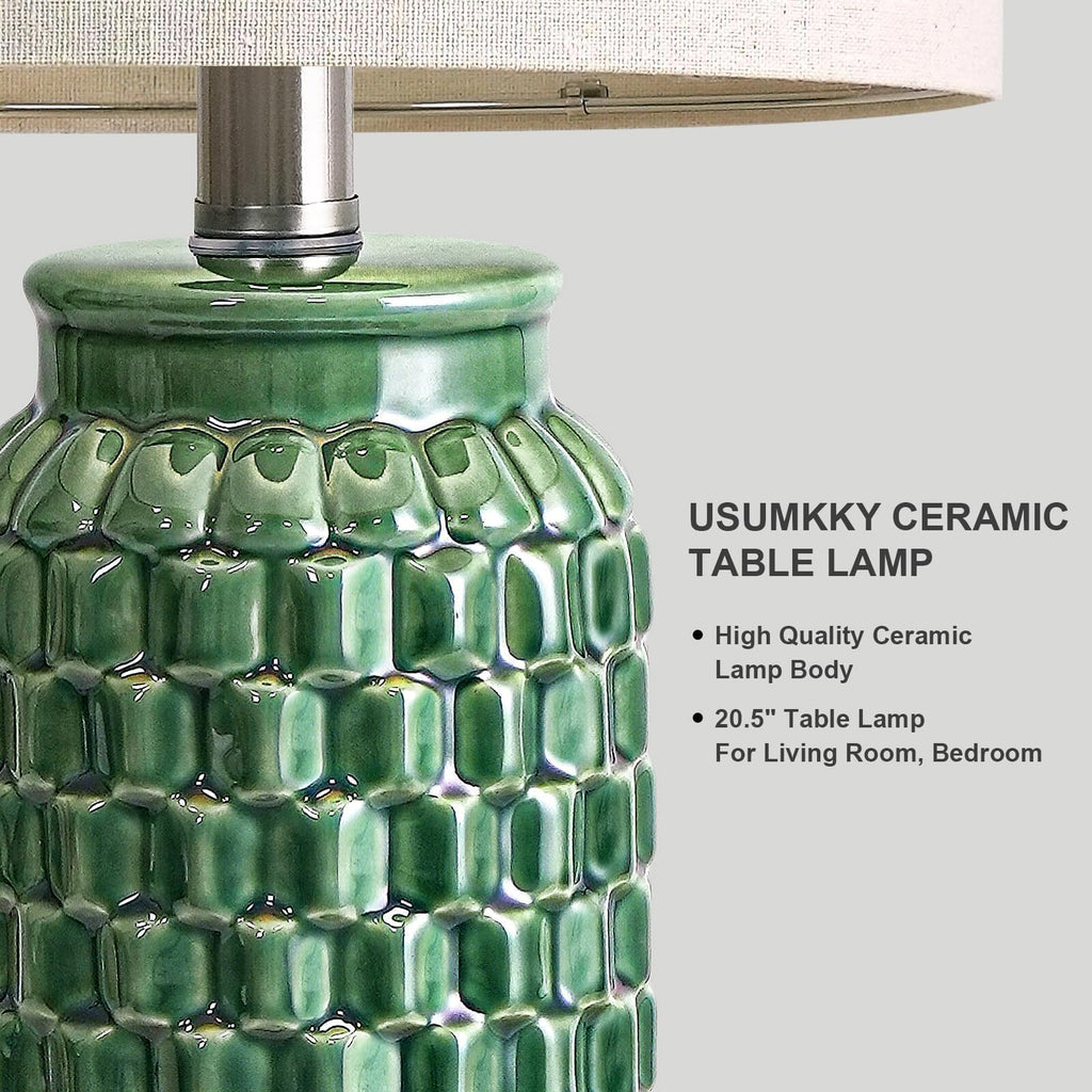 USumkky 20.5" Ceramic Table Lamps Set of 2 - Modern Farmhouse & Boho Style, Bedside Nightstand Lamps for Bedroom, Living Room End Table Lamps, Small Desk Lamp(Green)