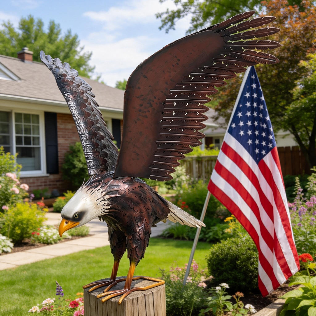 chisheen Bald Eagle Statue Outdoor Garden Sculpture Metal Yard Art Lawn Decorations,Large Eagle Figurines and Statues