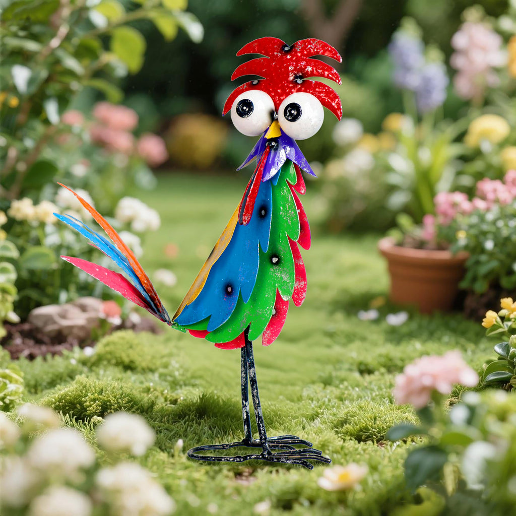 Natelf Outdoor Wacky Metal Rooster Yard Statue Decoration