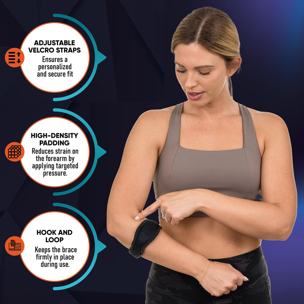 PhysFlex 2-Pack Elbow Brace for Men & Women, Adjustable Tennis & Golfer's Elbow Support Strap for Tendonitis Pain Relief - Compression Pad for Arm, Forearm, Tendon Pain Relief (Blue)