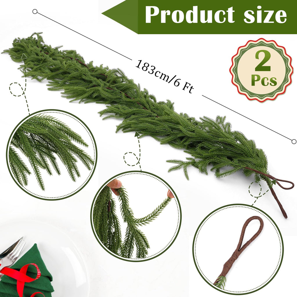Hananona 2Pcs 6FT Christmas Garlands, Real Touch Norfolk Pine Garland