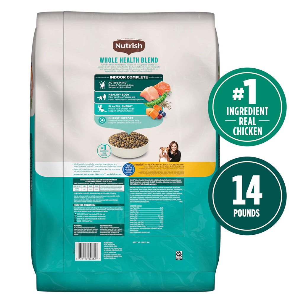 Nutrish Indoor Complete Chicken, Lentils & Salmon Recipe Dry Cat Food 14 lb. Bag, Packaging May Vary (Rachael Ray)