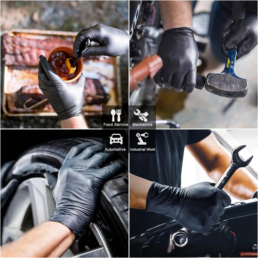 PROMEDIX P Heavy Duty Nitrile Gloves with Diamond Texture 8 Mil Non-Medical Disposable Glove Latex Free Powder Free Industrial -Black,L