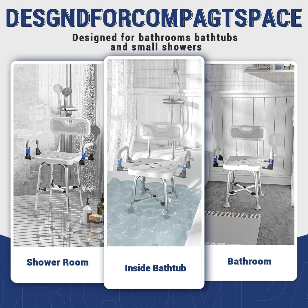 Shower Chair for Seniors Elderly Handicap Disabled Or Bariatric Adults Heavy Duty 500 Lbs Bench Seat for Inside Shower Stall and Bathroom Bath Tub with Arms and Back Adjustable Stool Chairs