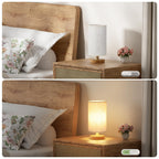 Fenmzee Small Lamps Set of 2 - Inline Control, Bedside Table Lamp for Bedroom with 3000K A15 LED Blub, Easy Assembly (Cream Shade - Wood Base Set of 2, 9" Inline Control)