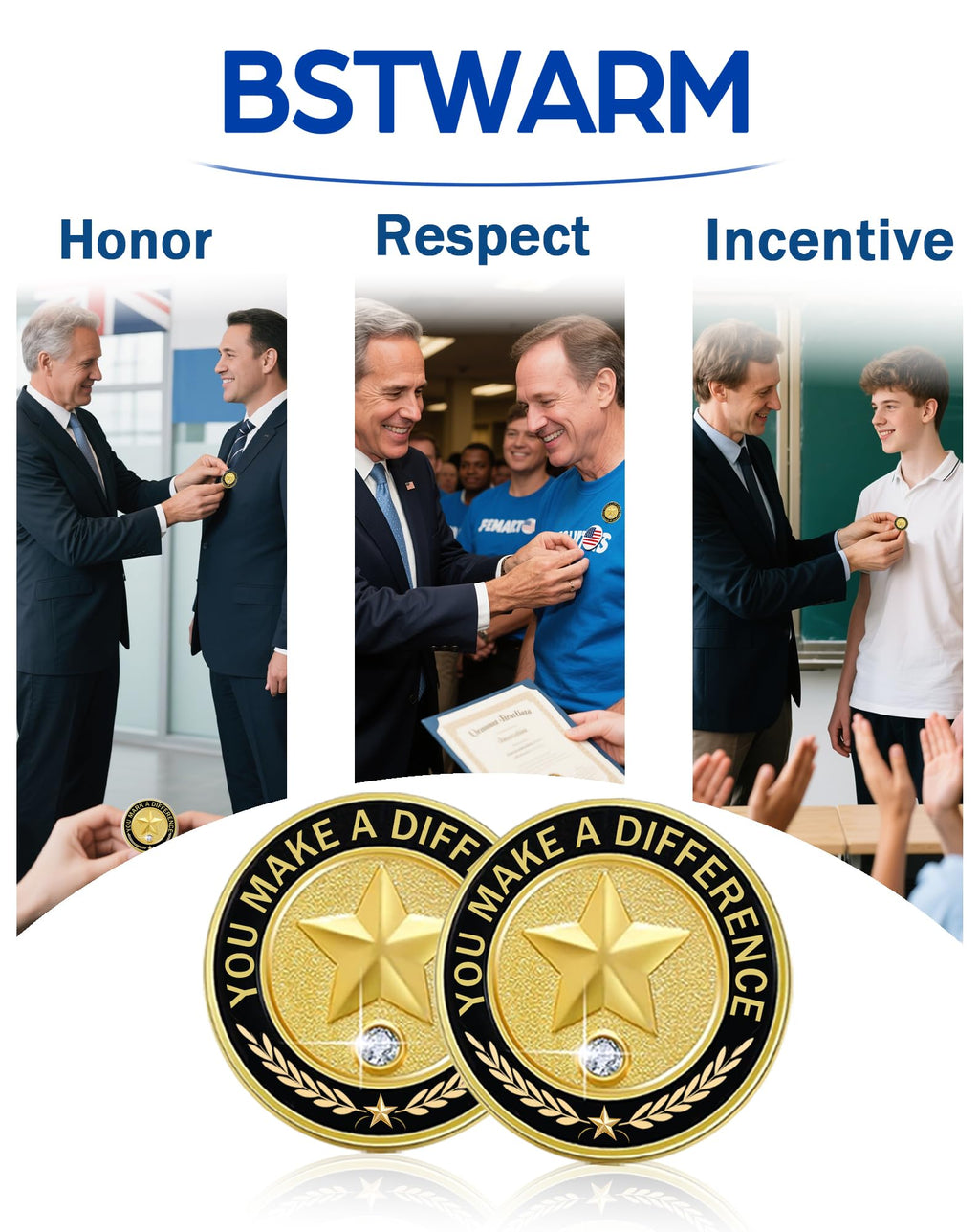 50 Pcs Employee of the Month Pins, Recognition Enamel Pin Bulk, Performance Reward Gift for Staff Team Volunteer - You Make a Difference Lapel Pin