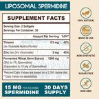 Spermidine Supplement 15 MG - 99% Purity, High Absorption, 1500 MG Fermented Wheat Germ Extract with Zinc & Thiamin, Spermidine for Men & Women - Cellular Renewal, Aging Defense, Energy, 60 Softgels