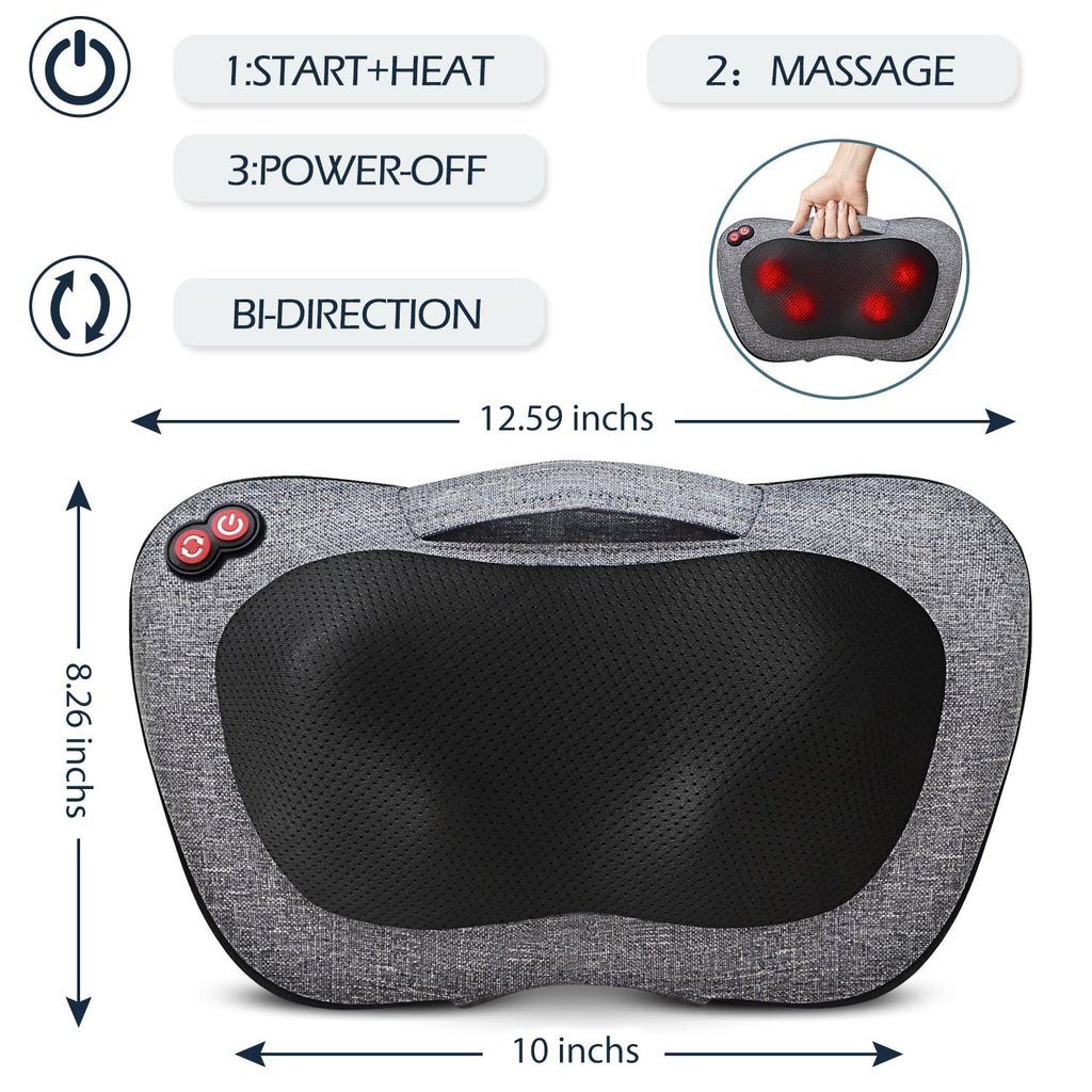 VIKTOR JURGEN Shiatsu Back Massager with Heat, Mothers Day Gifts for Mom, Dad, Women, Men, Deep Tissue Massage for Neck, Shoulder, Upper & Lower Back Pain Relief, Electric Kneading 3D Massage Pillow