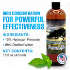 12% Hydrogen Peroxide Food Grade with No Added Stabilizers - in Distilled Water (16 Oz +Dropper)