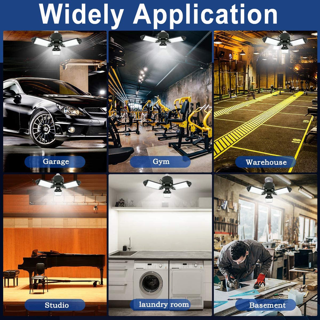 2Pack 80W LED Garage Light, 8000 Lumen Ceiling Lights with 3 Adjustable Panels, 6500K Daylight Light Bulb Fixture LED Lights for Garage, E26/E27 LED Shop Lights, Attic Workshop LED Bay Light
