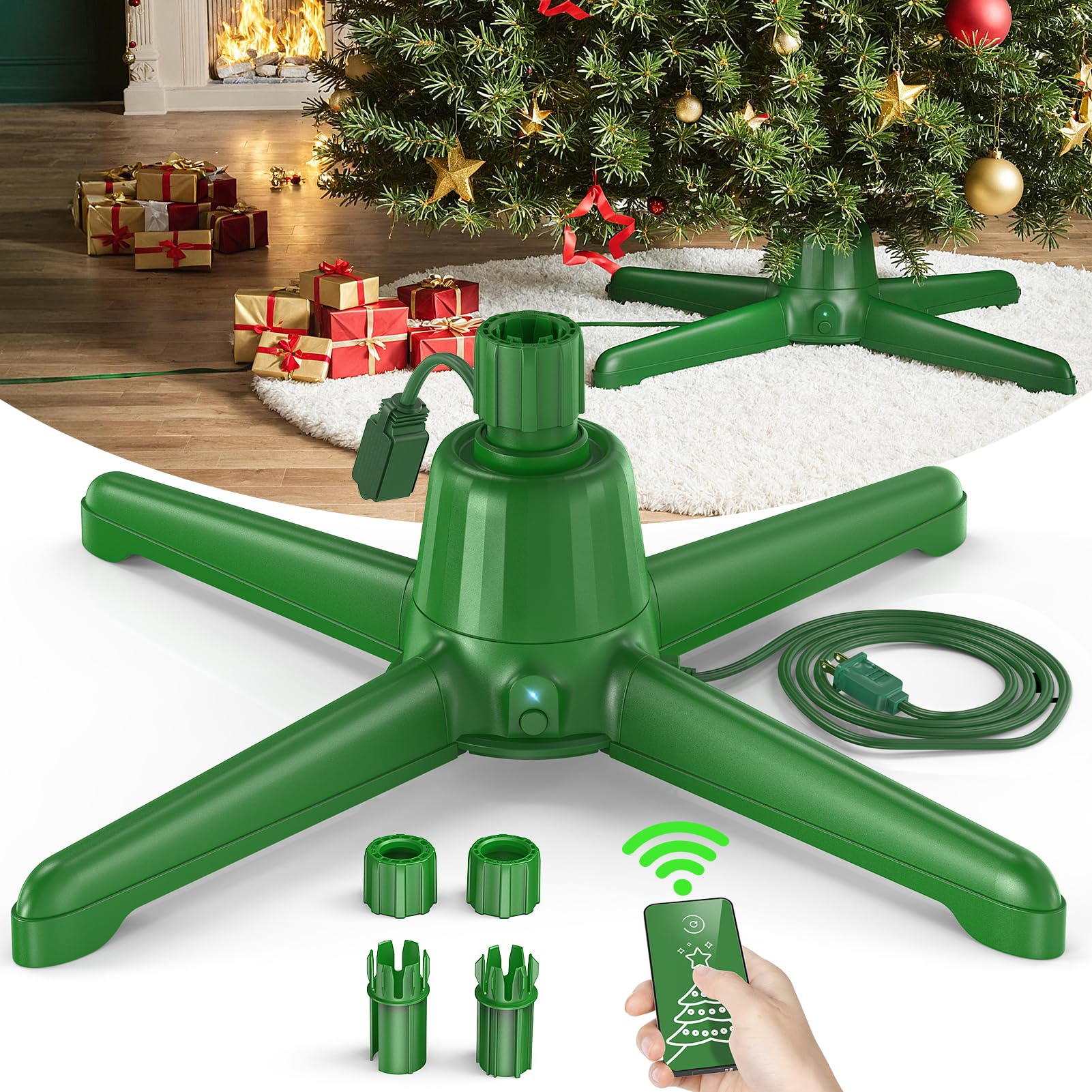 2025 Upgrade Rotating Christmas Tree Stand, UL Certified Adjustable Tree Stands with Remote Control for Up to 7.5ft 90lb Artificial Tree, Durable 3 Light Outputs with Up to 625 Watts of Power