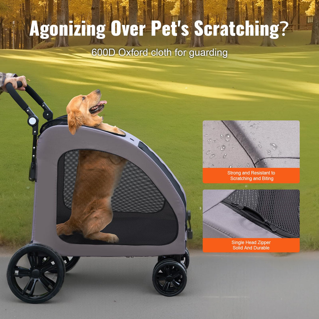 VEVOR Pet Stroller, 4 Wheels Dog Carrier with Brakes, 160lbs Weight Capacity, Portable Puppy Travel Strollers with Breathable Mesh Windows & Height-Adjustable, for Cats & Dogs