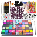 Pintada 54 Color Face Painting Kit for Kids - Non Toxic Water Activated Face Paint Palette with Stencils, Book, Brush & Sponges . For Halloween, Carnival, Party; Costume Makeup for Creative Activities