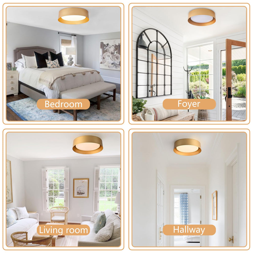 Bargeni Flush Mount Ceiling Light, 12.5 inch LED Ceiling Light Fixture, Polished Gold Finish, Dimmable/3000K/18W, Outdoor Flush Mount Lighting Fixture