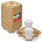 4 Cup Disposable Coffee Tray (75 Count), Commercially Compostable Cup Holder, Durable Drink Carrier for Hot or Cold Drinks, to Go Coffee Cup Holder for Food Delivery Service