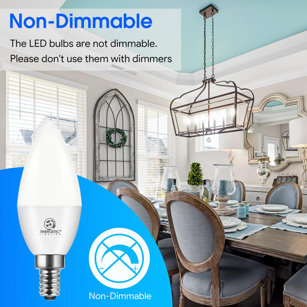 Energetic E12 LED Candelabra Light Bulbs 5.5W (60 Watt Equivalent), 5000K Daylight, 600LM Chandelier Light Bulbs, B11 Candle Bulbs for Ceiling Fan, CA 80 Recessed Can Light, Non-Dimmable, Pack of 12