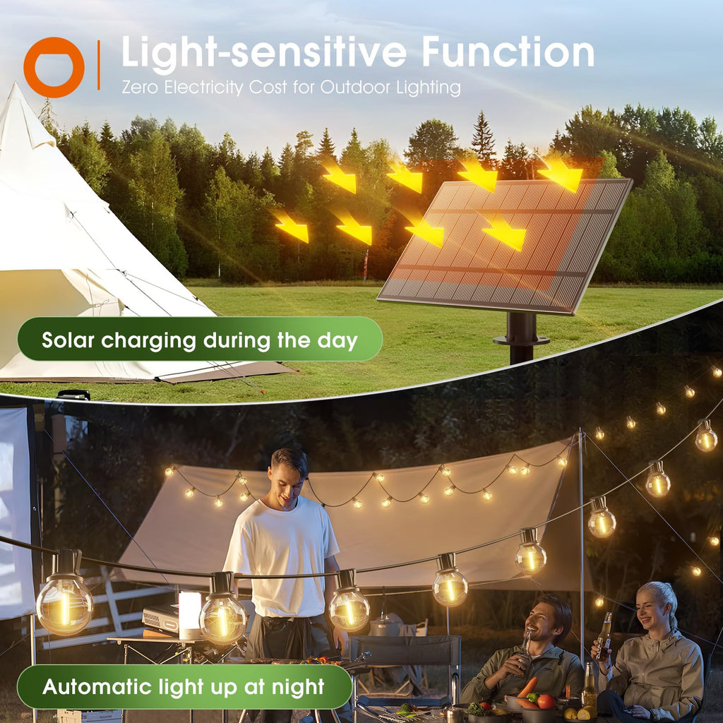 addlon 106FT(100+6) Solar String Lights with Remote, 54 Shatterproof G40 Bulbs, Commercial Grade Solar Powered Outdoor Light, Dimmable Waterproof Solar Lighting Outdoor for Garden Backyard Party Decor