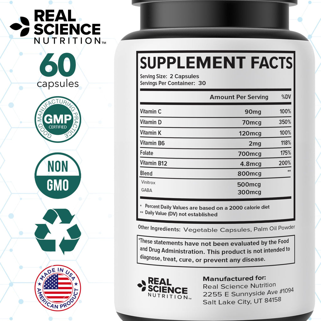 Real Science Neurovascular Balance – Natural Blood Circulation Supplements for Energy & Endurance – with Vinitrox & GABA for Nitric Oxide Circulation and Nervous System Support – Made in USA, 60 Caps