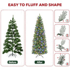 Hykolity 6ft Prelit Pencil Slim Christmas Tree with 200 Color Changing LED Lights, 544 Branch Tips, Metal Stand and Hinged Branches, 10 Color Modes