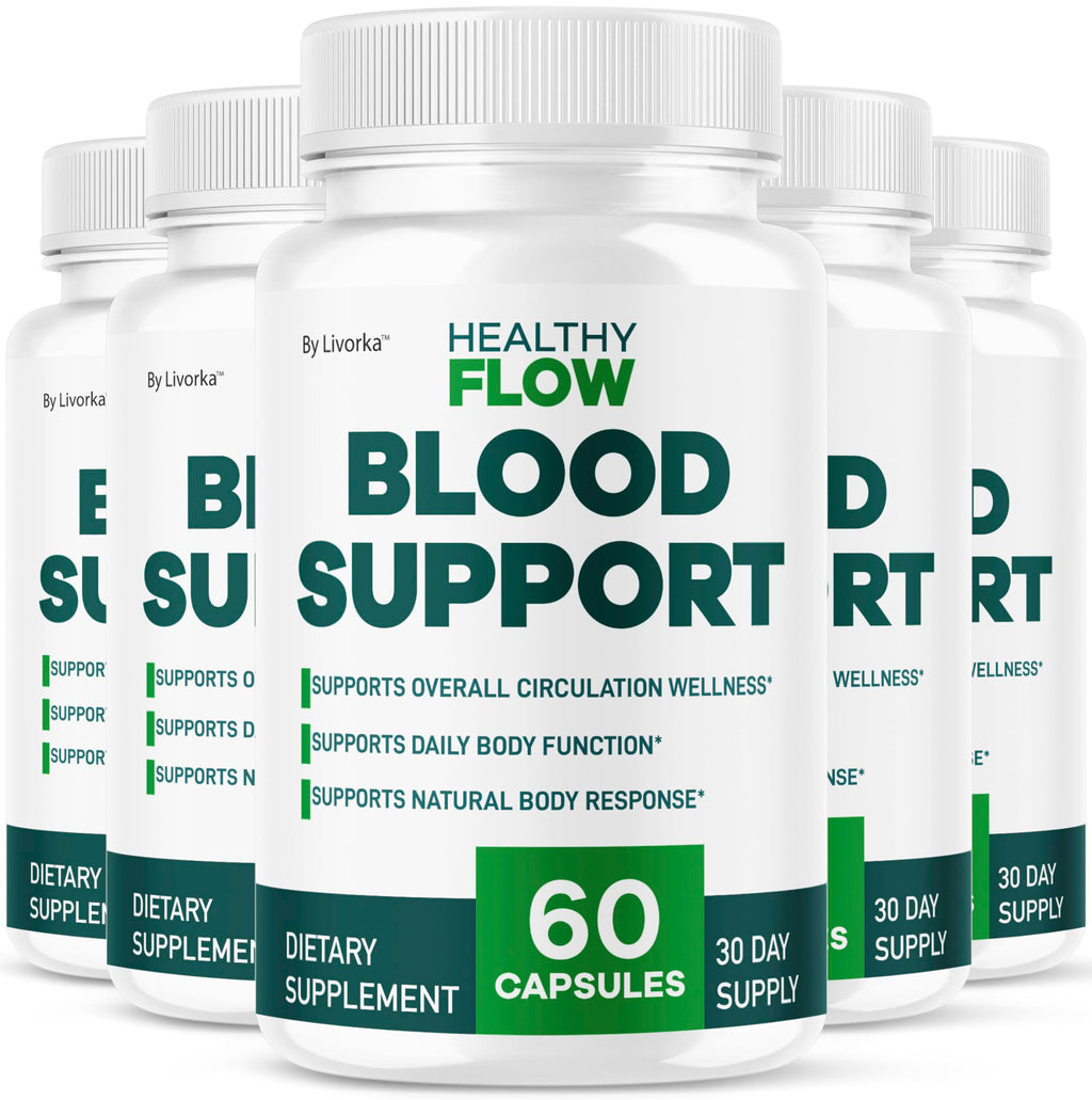 (5 Pack) Healthy Flow Blood Support - HealthyFlow Support Supplement Capsules Daily Premium Advanced Formula Pills - Maximum Strength, Vitamins for Overall Health & Wellness, 300 Capsules for 5 Months