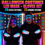 LED Light Up Mask with Gloves Set, Halloween Costume Cool Stuff for Adults
