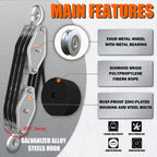 YATOINTO Rope Pulley Hoist with Bearing, 2200 LB Pulley Block and Tackle System 6:1 Power, Pulley Block 1100LB Loading Capacity, 50ft Heavy Duty Rope Hoist for Hunting Garage Warehouse Constructions