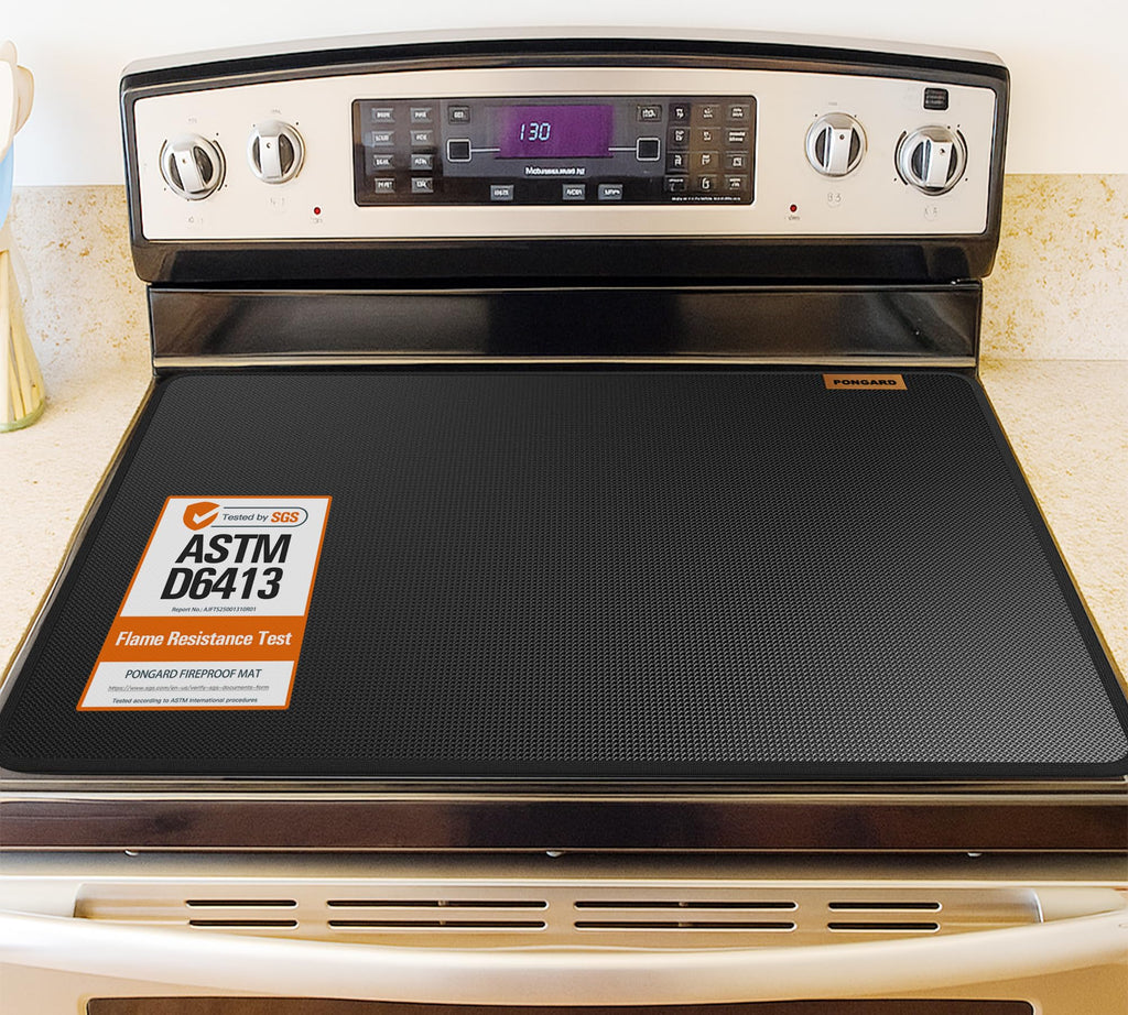 PONGARD Fireproof Stove Top Covers for Electric Stove, Waterproof & Heat Resistant Mat for Glass Top, Stovetop Protector, Anti-Scratch, 28x20 Black
