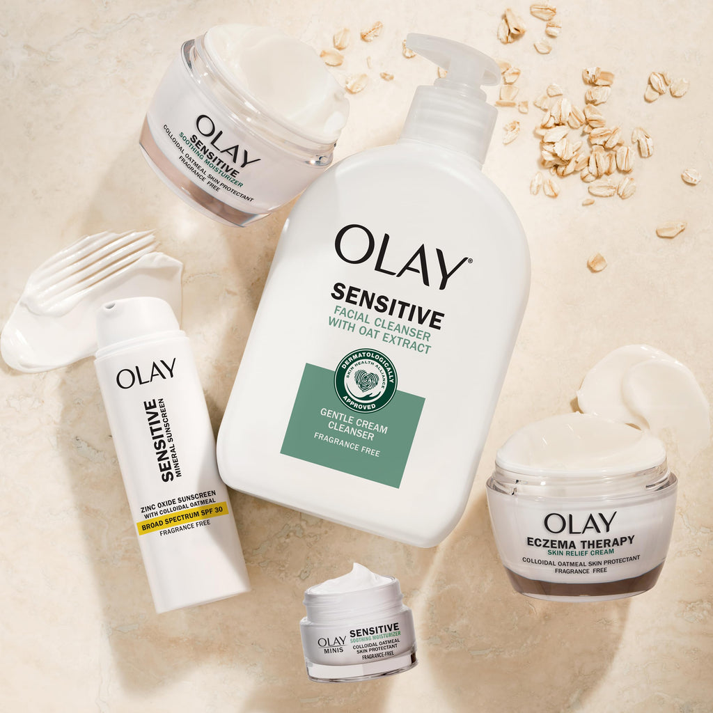 Olay Sensitive Eczema Therapy Face Moisturizer Skin Relief Cream, 1.7 fl oz Fragrance-Free Skin Care Treatment with Colloidal Oatmeal