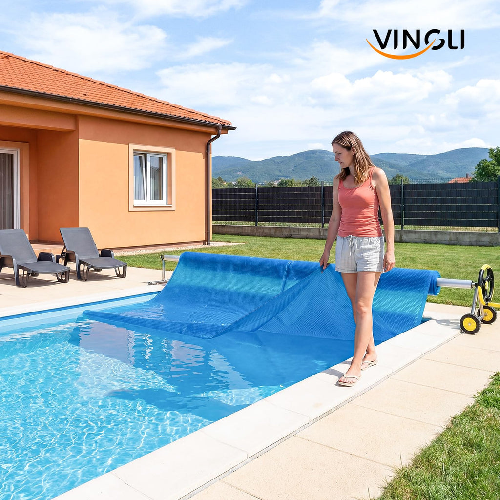VINGLI 12Mil Solar Pool Cover, Rectangle Solar Blanket-Heavy Duty Solar Pool Cover for Above Ground Pool-Pool Solar Cover for Inground Pool (Blue, 16'x32' Rectangular)
