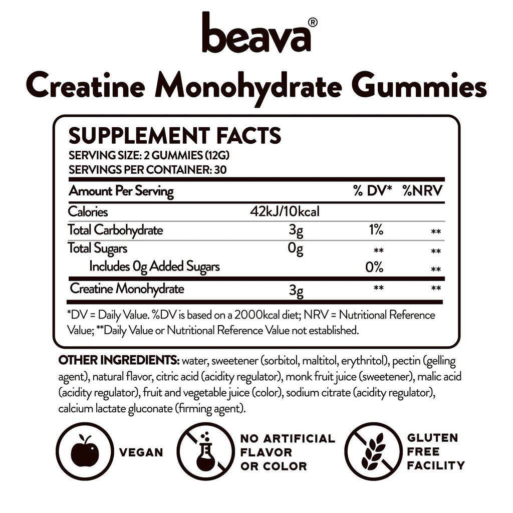 Creatine Monohydrate Gummies - 30 Servings - Vegan Creatine Chews for Muscle Growth, Muscle Recovery, Workout Recovery, Anaerobic Endurance - No Loading Phase - No Bloating - Strawberry - No Sugar