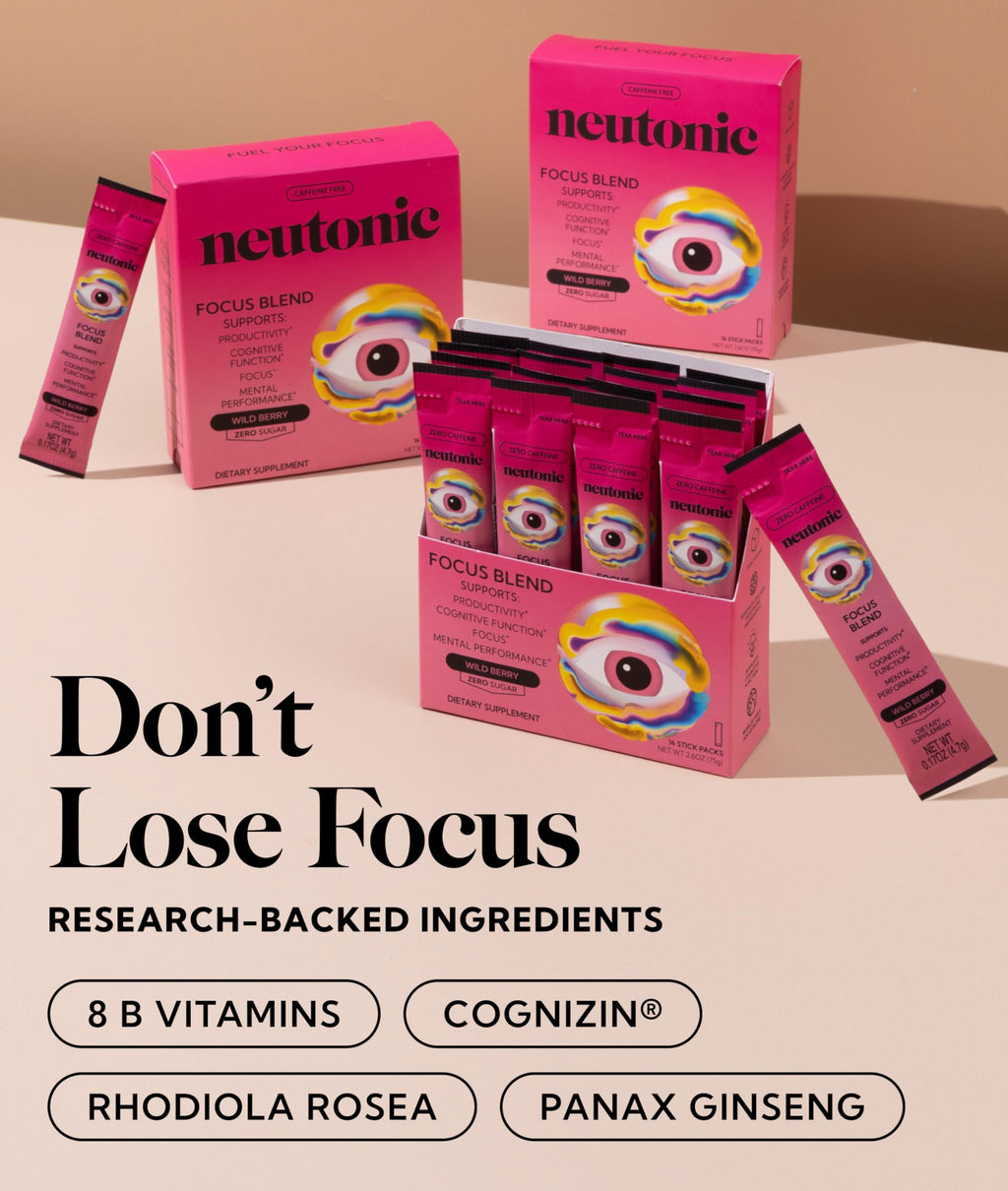 Neutonic Nootropic Focus Blend Powder | Wild Berry 16 Sticks | Caffeine Free, Zero Sugar | Support Memory, Mental Clarity, Cognitive Function | Boost Focus, Energy, Brain Health