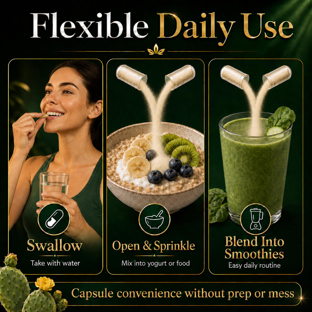 Natural Home Cures Freeze-Dried Nopal Cactus Capsules, Whole Prickly Pear Cactus Powder, Plant-Based Fiber Supplement for Daily Wellness, 500 mg, 120 Vegan Capsules (4 Bottles)