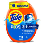 Tide PODS laundry detergent pacs, 3-in-1 Stain Remover, Odor Fighter, Color Protector, 112 Count, HE compatible, Original Scent