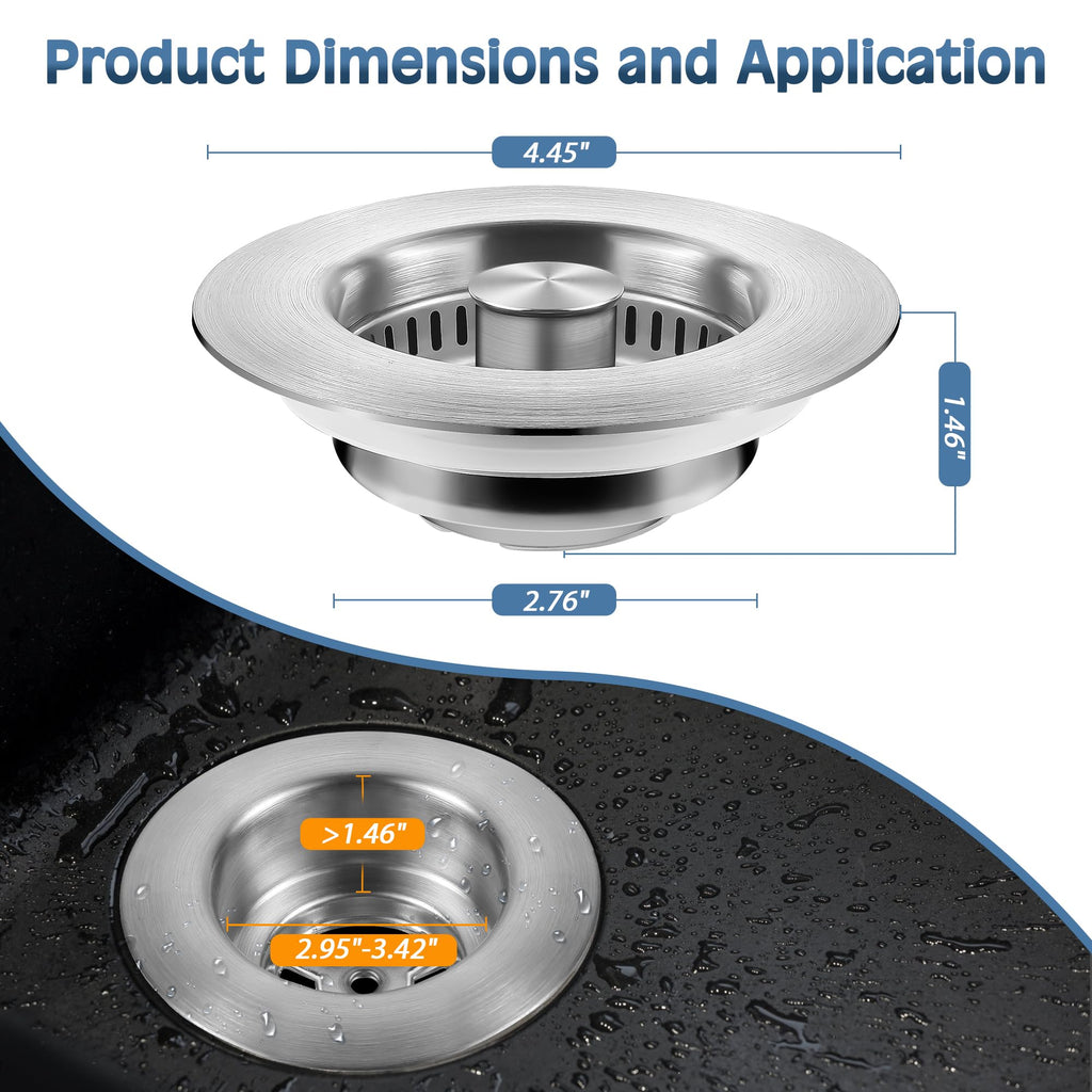Kitchen Sink Drain Strainer 2 Pack, 304 Stainless Steel Pop Up Sink Stopper, Anti-Clogging Sink Drain Strainer for US Standard Kitchen Drain (SUS304 Brushed)