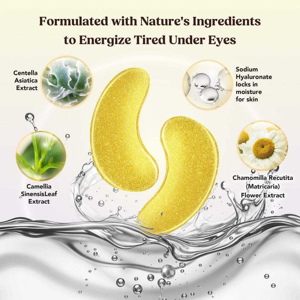 DERMORA Golden Glow Under Eye Patches | Rejuvenating Treatment | Dark Circles, Puffy Eyes, Refreshing, Revitalizing, Travel, Wrinkles | 50 Pairs Eye Gels