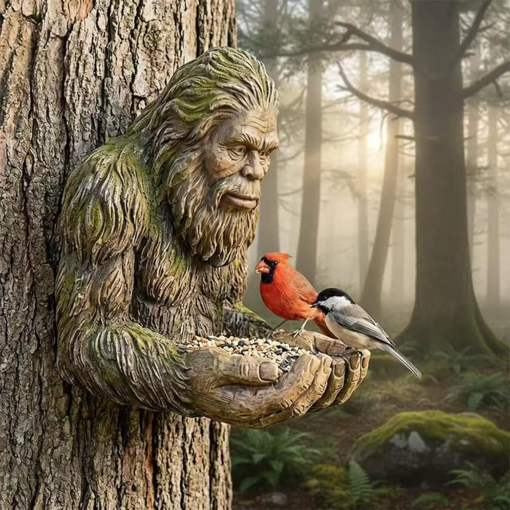 Tree Face Decor for Outdoor Garden - Funny Bigfoot Sculpture 6 Inch, Hand Painted Resin Wall Hanging Art with Keyhole Mount, Unique Yard Decoration Gift for Nature Lovers, Sasquatch Garden Art