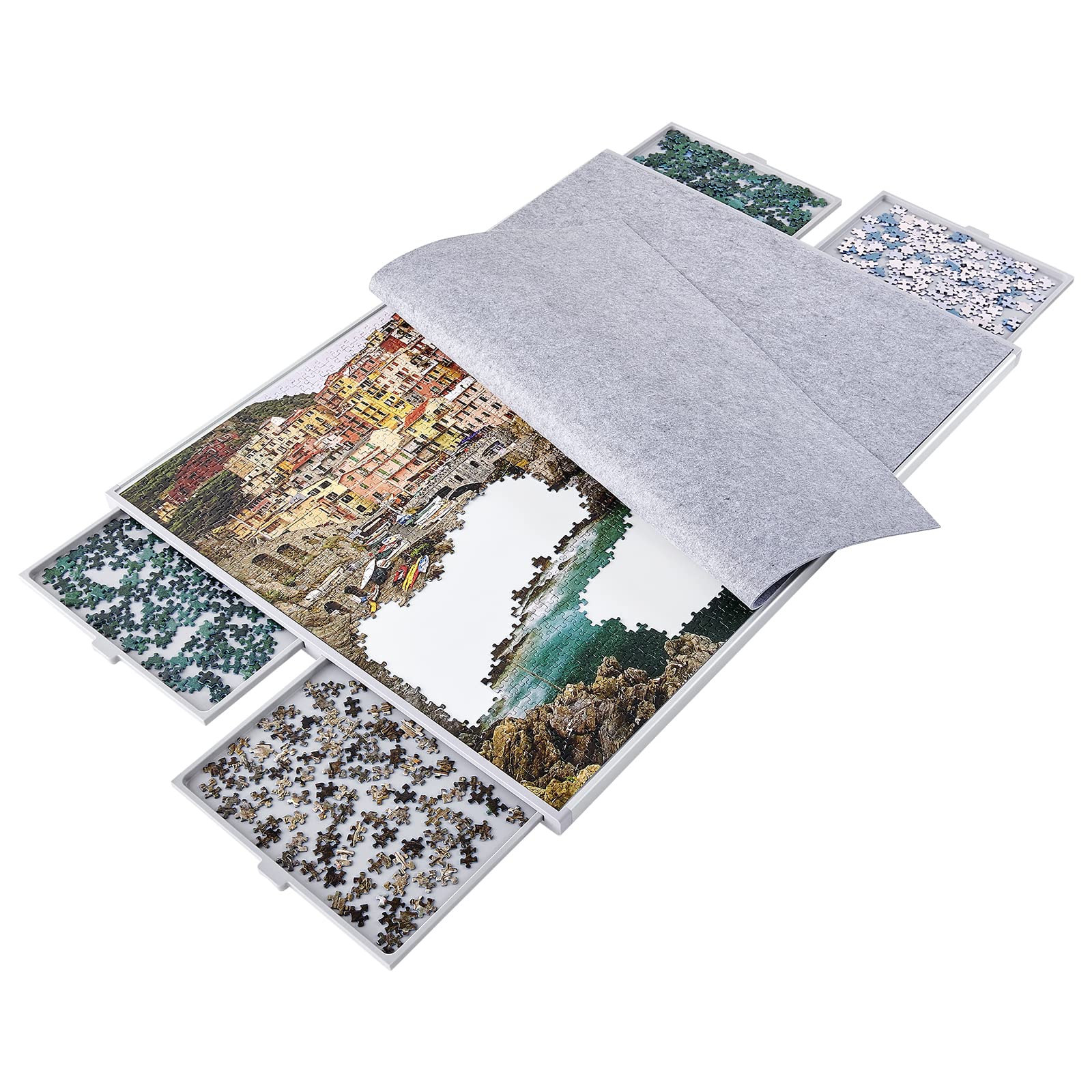 2000 Piece Non-Wood Jigsaw Puzzle Board with Drawers and Felt Fabric Cover Mat, Portable Puzzle Table for Adults, Puzzle Tray, Super Large Size: 40×30 Inch Work Surface, Lightweight Design