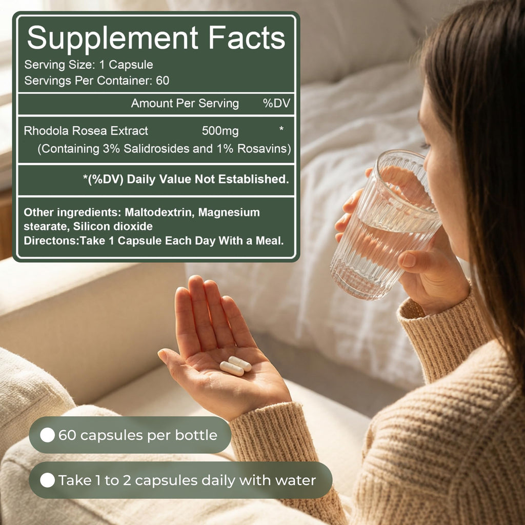 Salvora Floraviva Rhodiola Rosea Supplement – Golden Root Adaptogen Capsules - Rhodiola Rosea Extract Powder Alternative with Salidroside for Stress Support - Energy, Focus & Performance