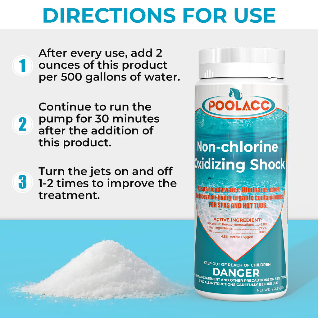 2.2 LB 2 Pack Non-Chlorine Spa Shock Oxidizer Cleaner for Hot Tub, Chlorine-Free Water Care & Enhanced Oxidizing Shock Cleaner for Hot Tubs, Spas and Pools, Quick Dissolving, Fast-Acting