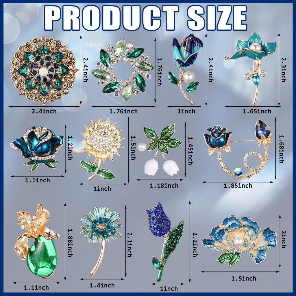 Junkin 12 Pcs Women Brooches Bulk Vintage Rhinestone Pin Set,Flower