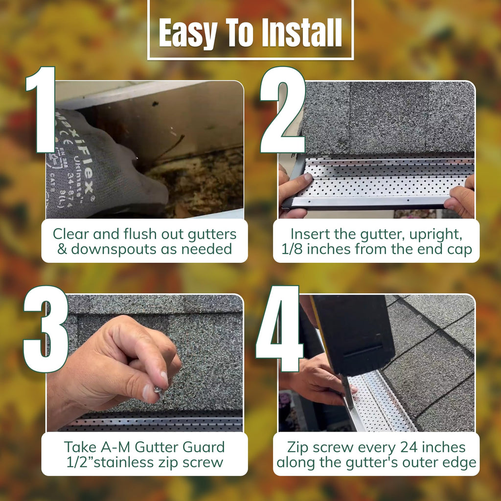 A-M Gutter Guard – Premium Heavy-Duty Lifetime Quality Aluminum - Leaf & Debris Protection, (6 Inch - 31 Feet, Mill Finish) - DIY Easy - Made in The USA