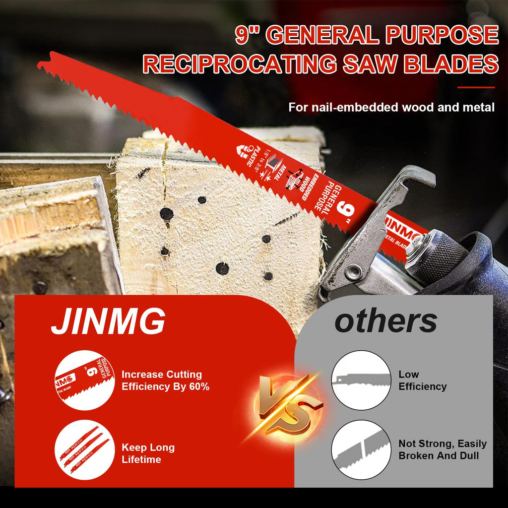 50 Pack 9 Inch 8/14TPI Reciprocating Saw Blades for Wood and Nail-Embedded Wood Demolition, Metal Cutting for 1/8-3/8 Medium Metals and PVC Pallets etc.- Compatible with Diablo Bi-Metal Blades