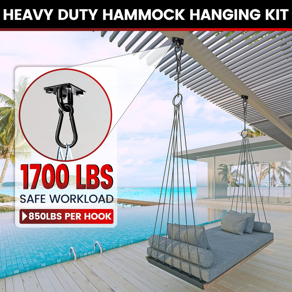 sprookber 304 Stainless Steel Pad Eye Snap Hooks, M10 Heavy Duty Ceiling Hook, 1700lb Capacity Hammock Swing Hanging kit, Plant Hangers, Marine Hardware Staple Hook Loop with Screws, Set of 8(Black)