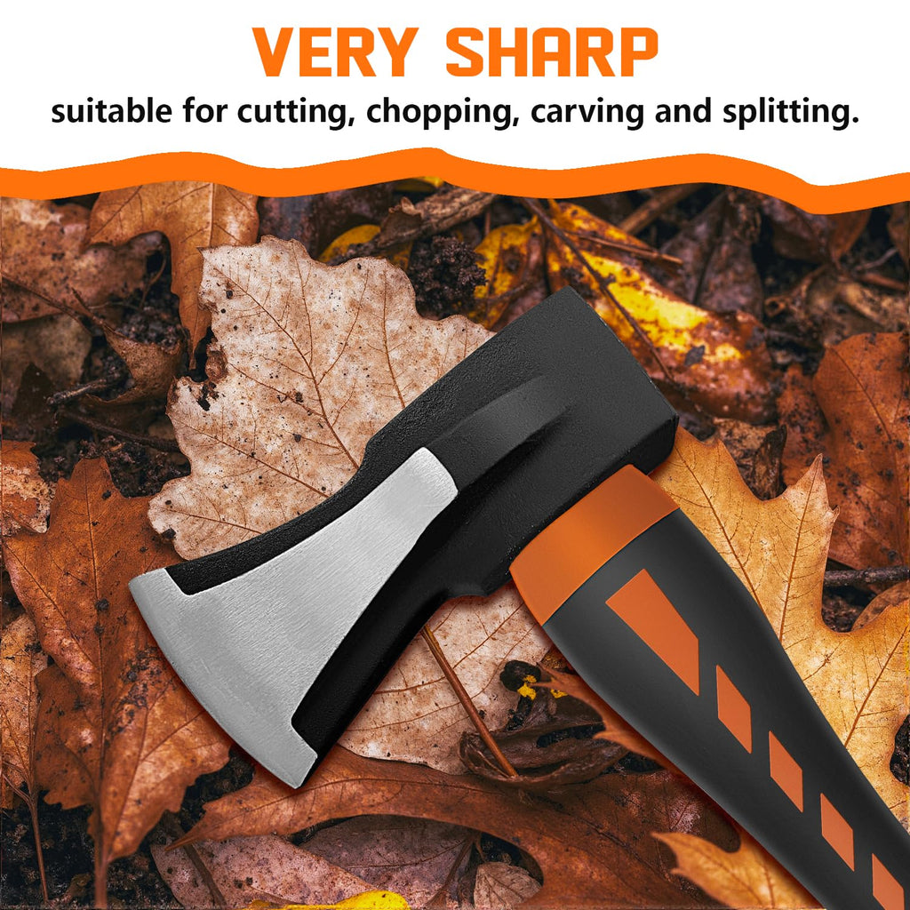Chopping Axe, Hand Axe, Camp Hatchet for Splitting Kindling and Chopping Branches, Wood Chopping Axe 6.8 lb with 36-in Fiberglass Handle (L)