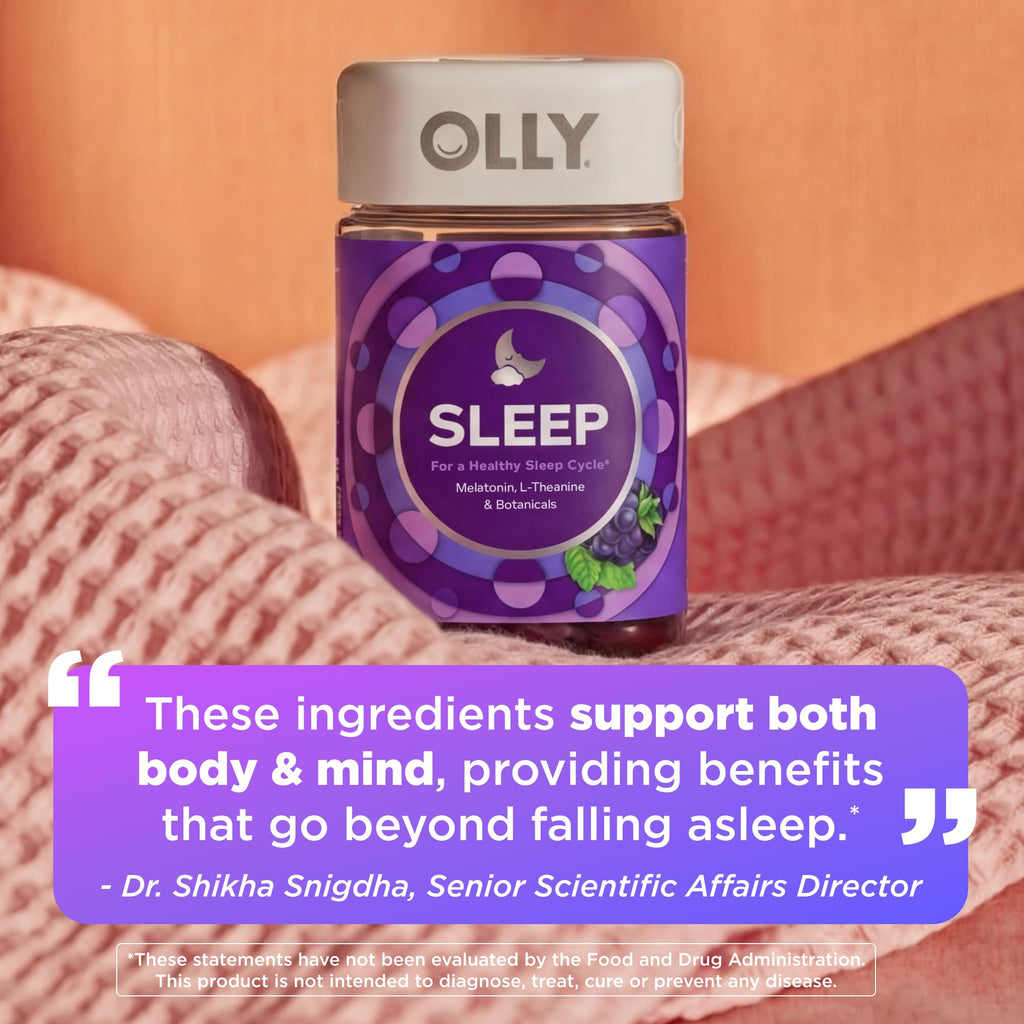 OLLY Sleep Gummy, Sleep Support Supplement,* 3 mg Melatonin, L-Theanine, Chamomile and Lemon Balm Extracts, Blackberry Zen Flavor, 35 Day Supply - 70 Count
