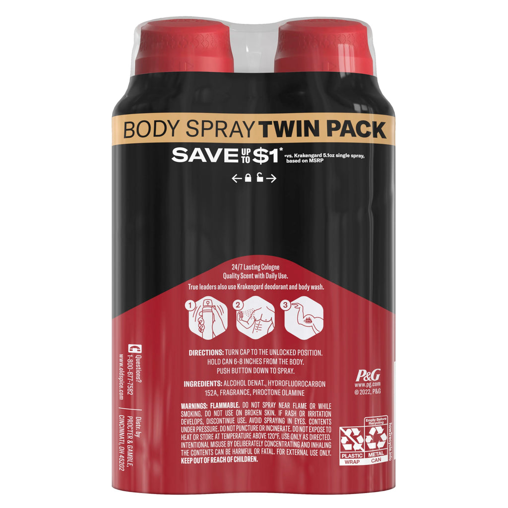 Old Spice Aluminum Free Body Spray for Men, Krakengard, 5.1 Oz (Pack of 4)