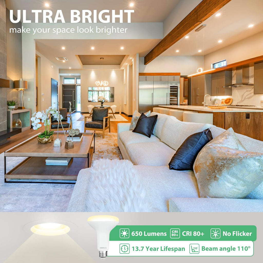 DEGNJU BR30 LED Bulb, Dimmable Flood Lights Indoor CRI80 7W Equivalent 65W 2700K Soft White 650 Lumens, 15000 Lifetime Hours Recessed Light Bulbs, Interior E26 Base LED Can Light Bulbs, 6 Pack