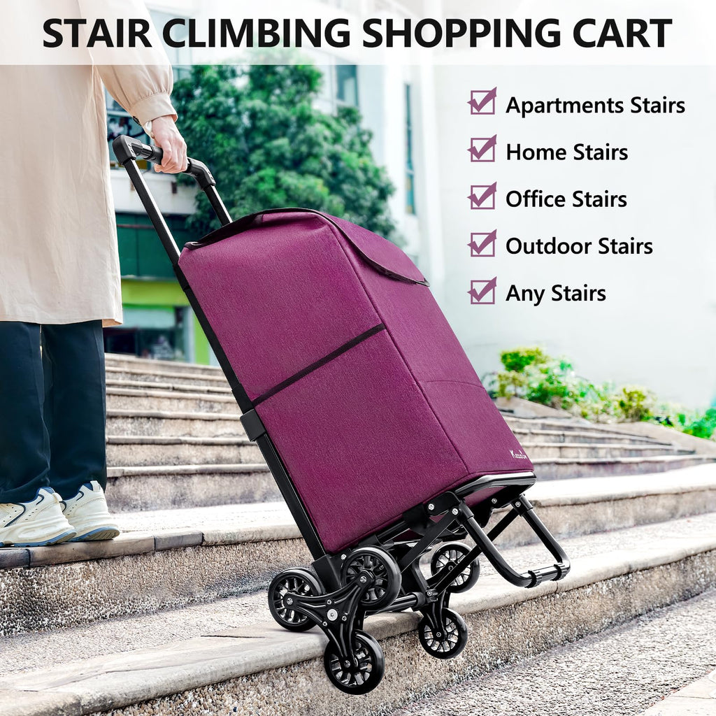 KEDSUM 2 in 1 Stair Climbing Cart, 60L/300LBS Grocery Cart on Wheels for Stairs, Shopping Carts for Groceries with Removable Waterproof Bag, Folding Shopping Carts for Stairs, Purple