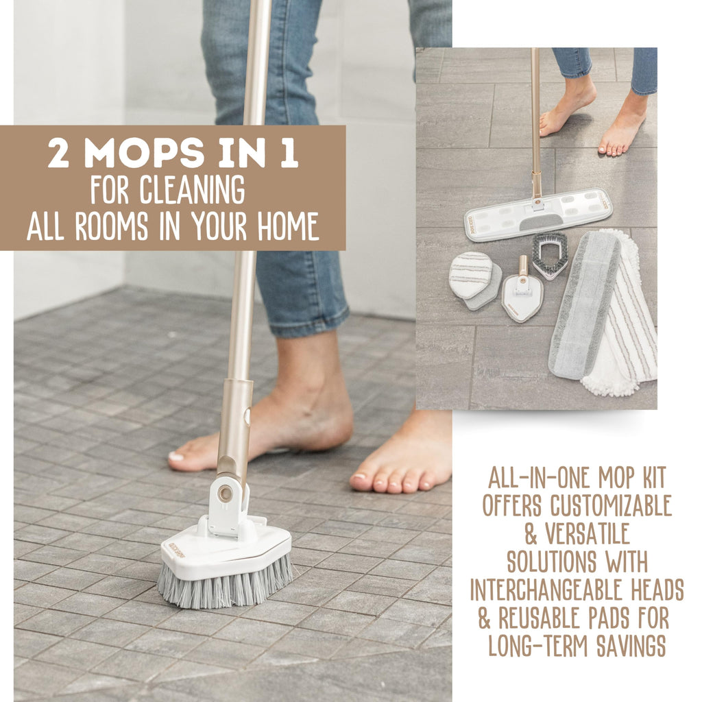 Quick Shine Ultimate Gold Clean + Polish Mop Kit | All-in-One 9 Pc Kit w/Interchangeable Attachments | No Batteries Needed | Pro Cleaning System for All Floor Types | 2-in-1 Mop